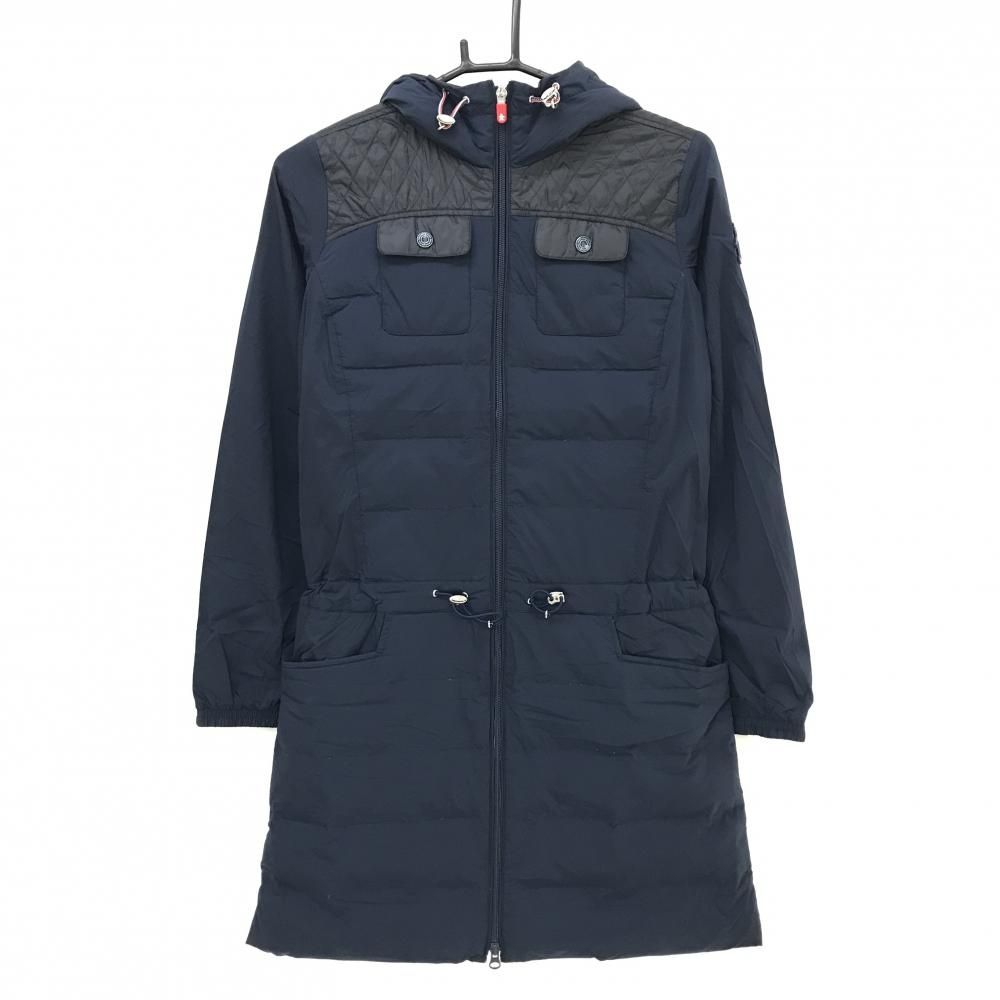 マンシングウェア ダウンワンピース ネイビー×黒 一部ダウン フード