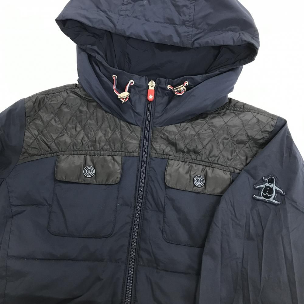 マンシングウェア ダウンワンピース ネイビー×黒 一部ダウン フード