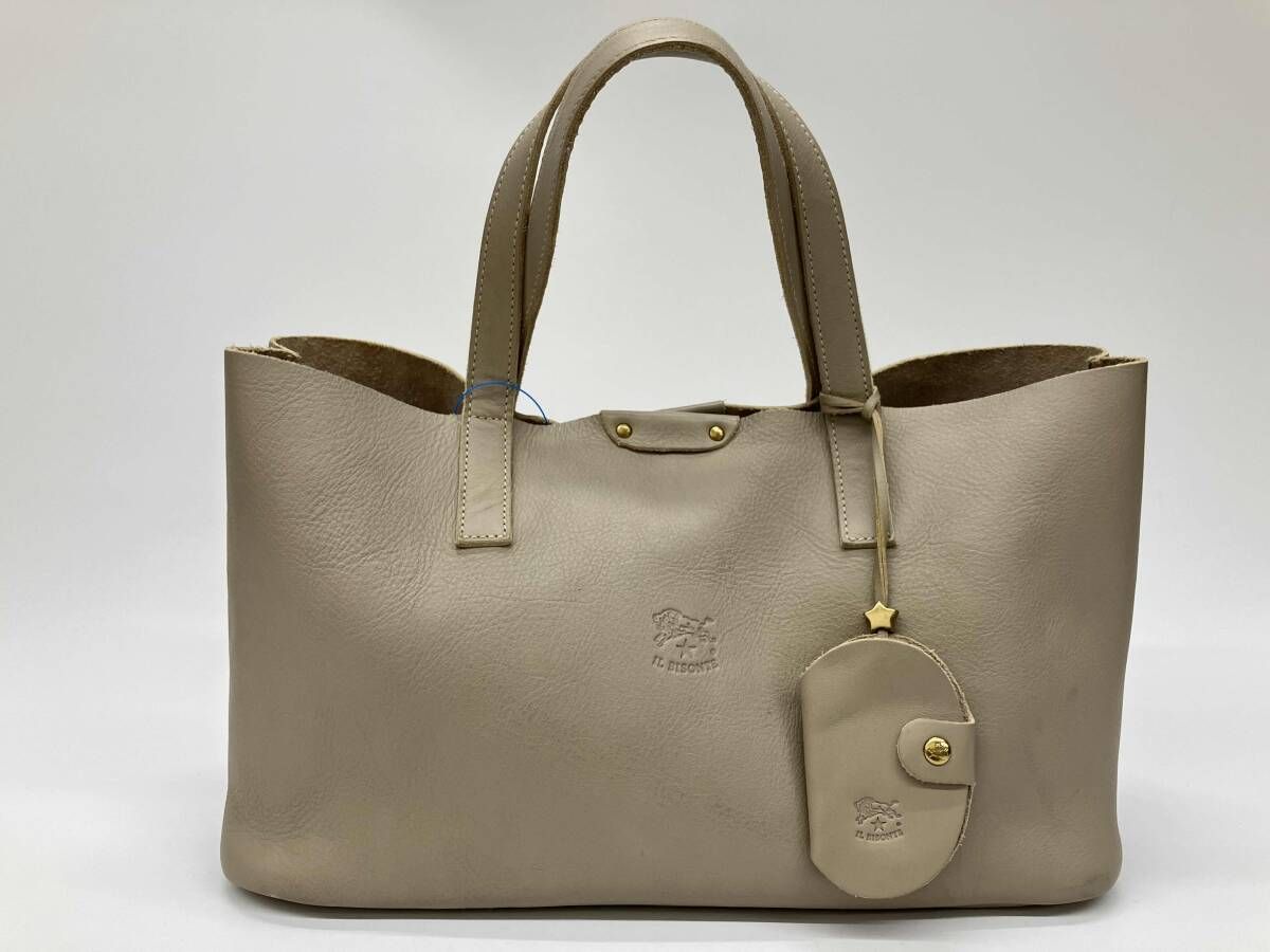 IL BISONTE イルビゾンテ ト トバッグ ハンドバッグ オリジナルレザ グレ チャ ム付き レディ ス