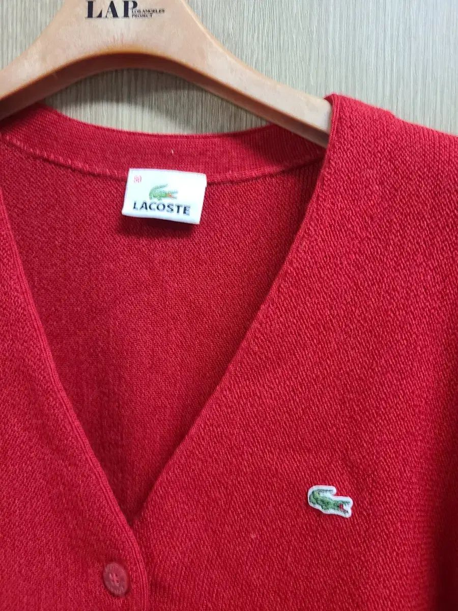 LACOSTE ラコステ レッド Vネック カーディガン