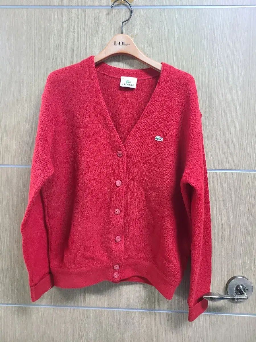 LACOSTE ラコステ レッド Vネック カーディガン