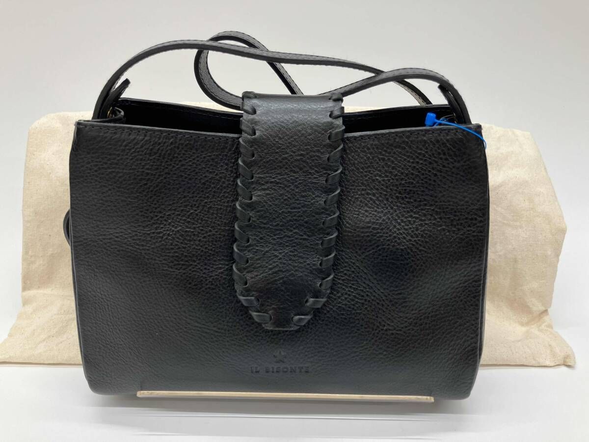 IL BISONTE BCR341 イルビゾンテ ショルダ-バッグ クロスボディバッグ ブラック マグネット式開閉 レザ- 保存袋有