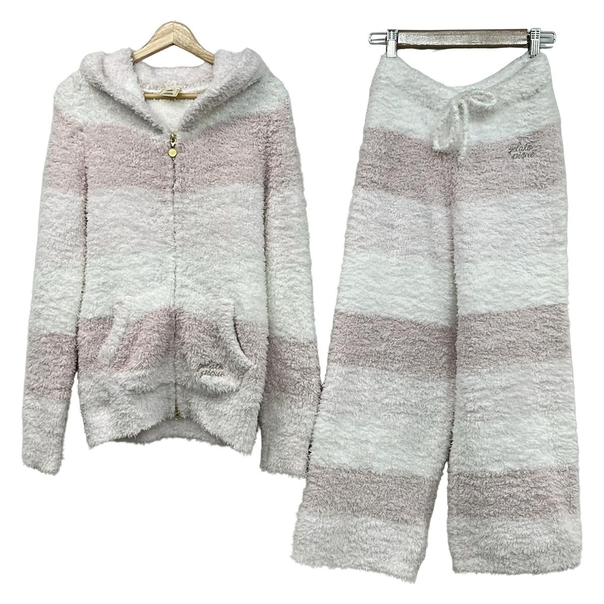 gelato pique ジェラートピケ レディースパンツセットアップ レディース 白 ライトピンク ボーダー ジップアップ