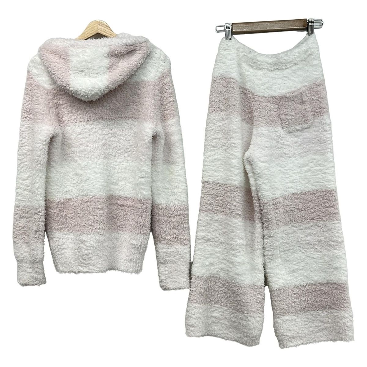 gelato pique ジェラートピケ レディースパンツセットアップ レディース - 白×ライトピンク ボーダー ジップアップ