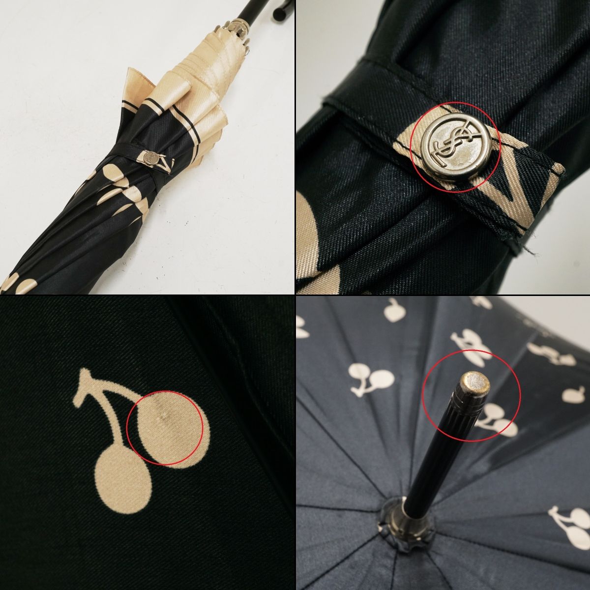 傘 YSL イヴサンローラン USED品 さくらんぼ ブラック×ベージュ