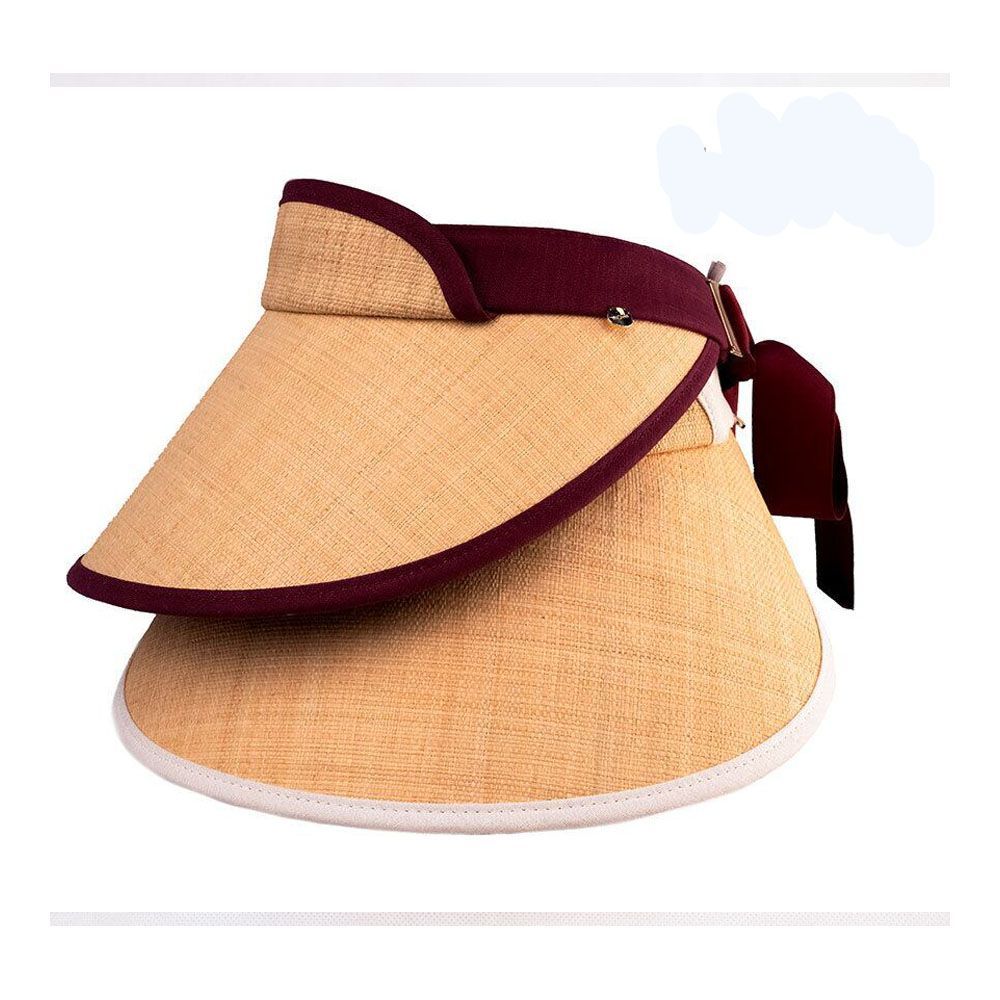 人懐っこいラフィアバイザー 高品質レディース帽子 パープル UVカット 紫外線対策 日よけ 小顔効果 手編み マダガスカル天然草使用