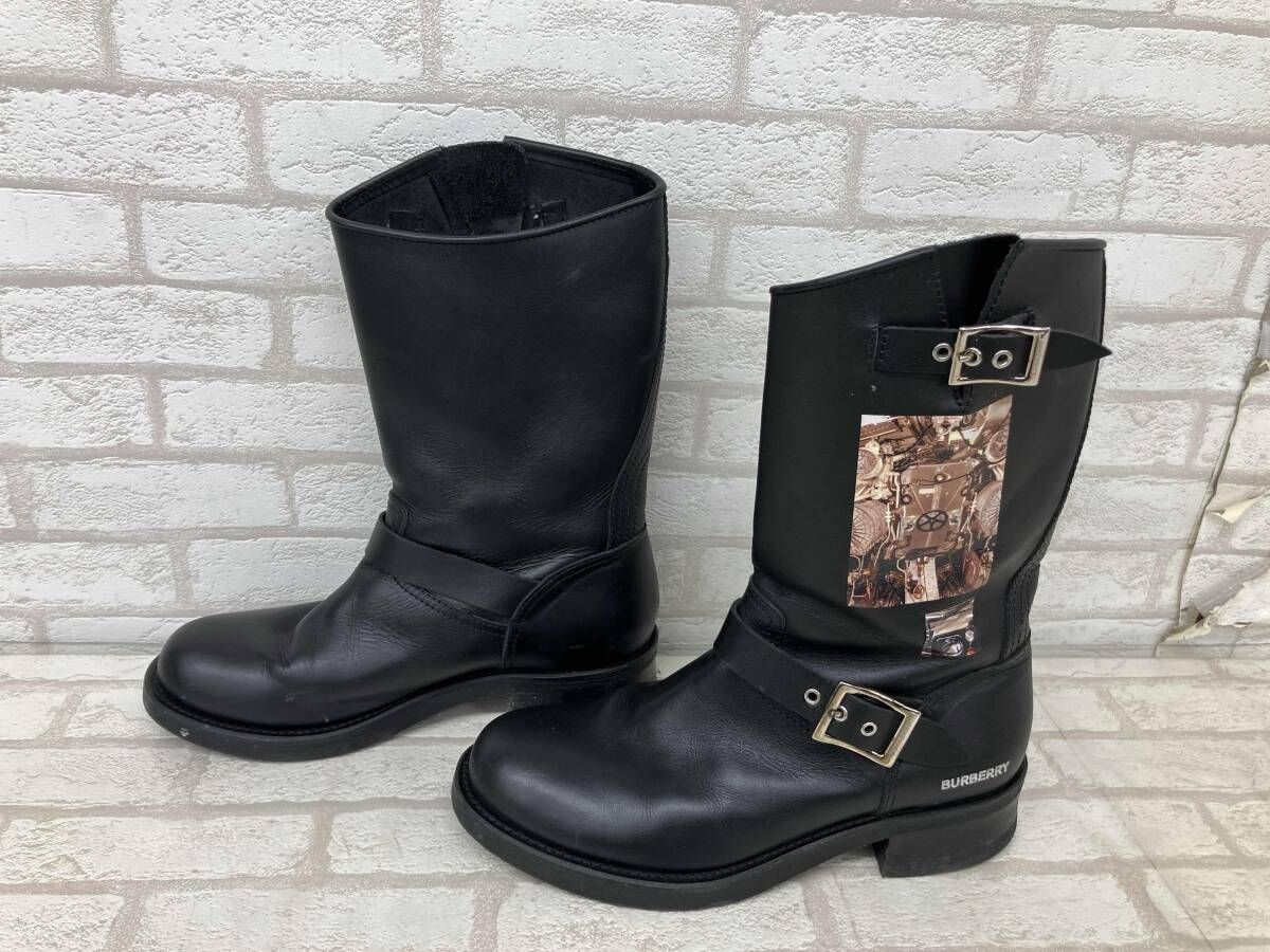 バーバリー エンジニアブーツ ブラック レザー メンズ サイズ41 インポート