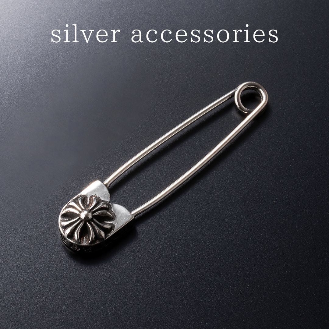 シルバー925 安全ピンブローチ クロスモチーフ ピンバッジ メンズ