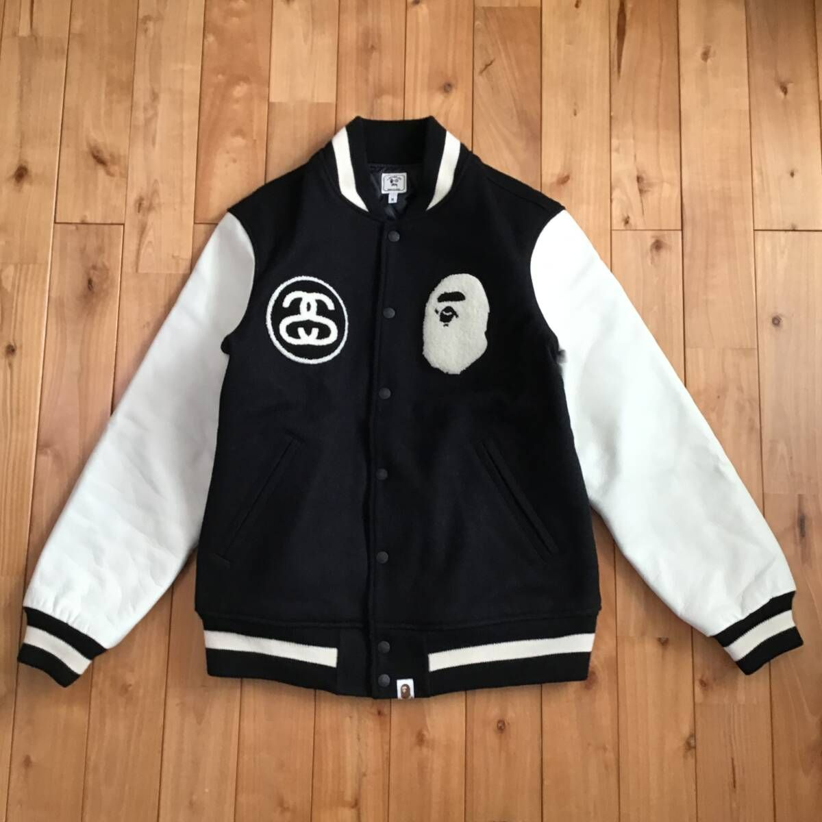 STUSSY × BAPE 袖レザー スタジャン Mサイズ a bathing ape BAPE