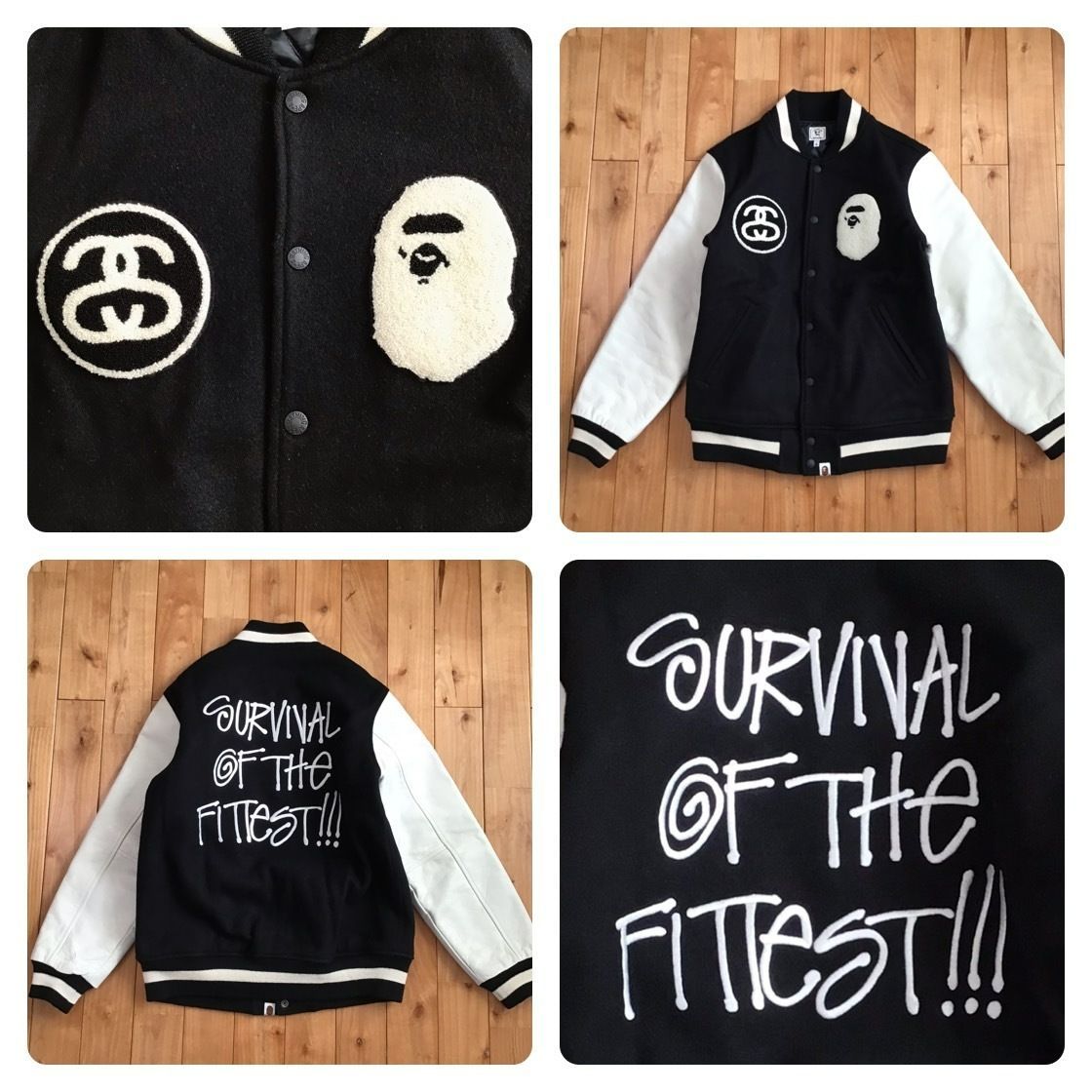 STUSSY × BAPE 袖レザー スタジャン Mサイズ a bathing ape BAPE