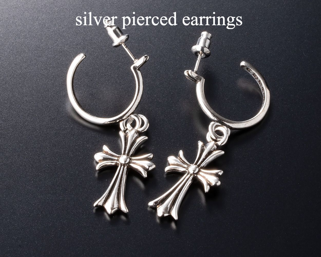 両耳セット】Silver925 タイニーCHクロス フープピアス シルバーピアス