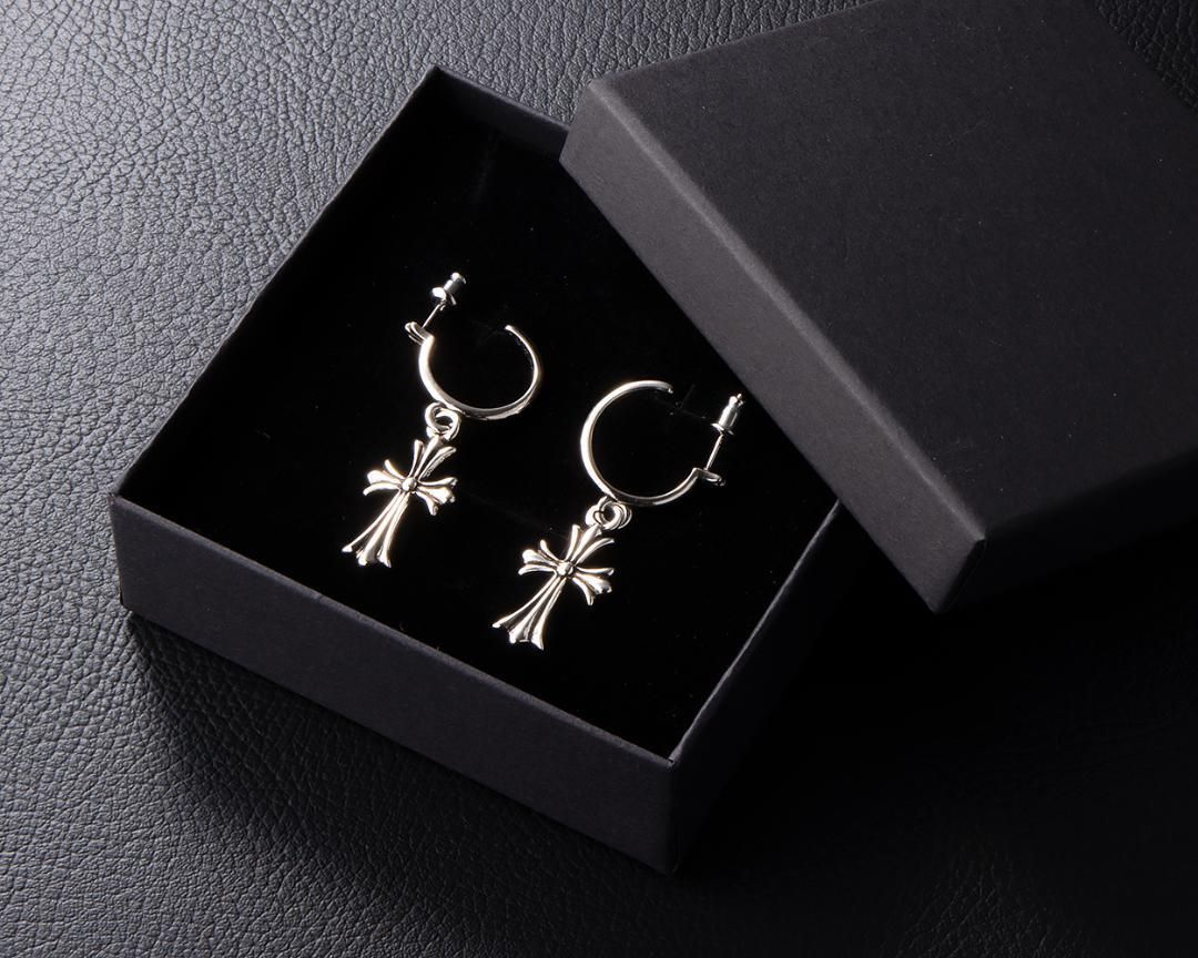 両耳セット】Silver925 タイニーCHクロス フープピアス シルバーピアス