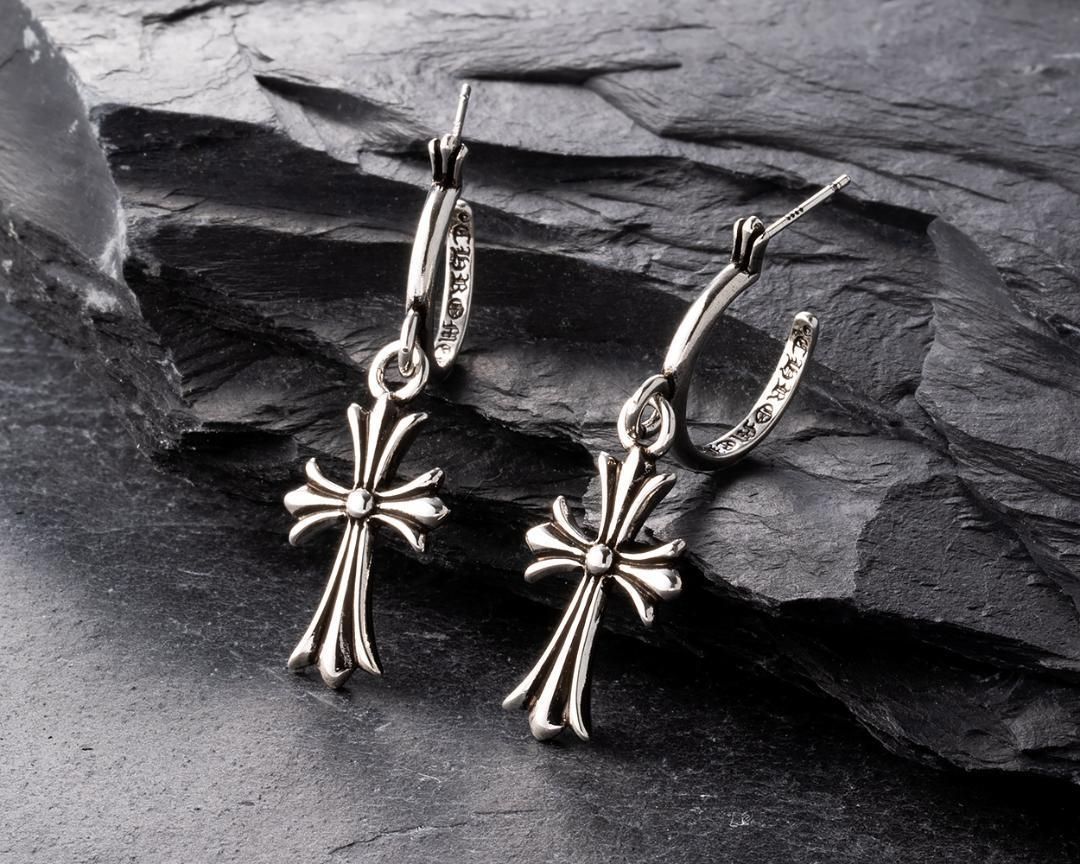 両耳セット】Silver925 タイニーCHクロス フープピアス シルバーピアス