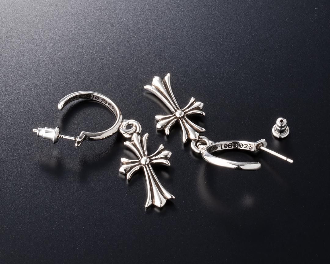 シルバー925 ピアス メンズ レディース 銀 クロス・フープ 両耳 クロス