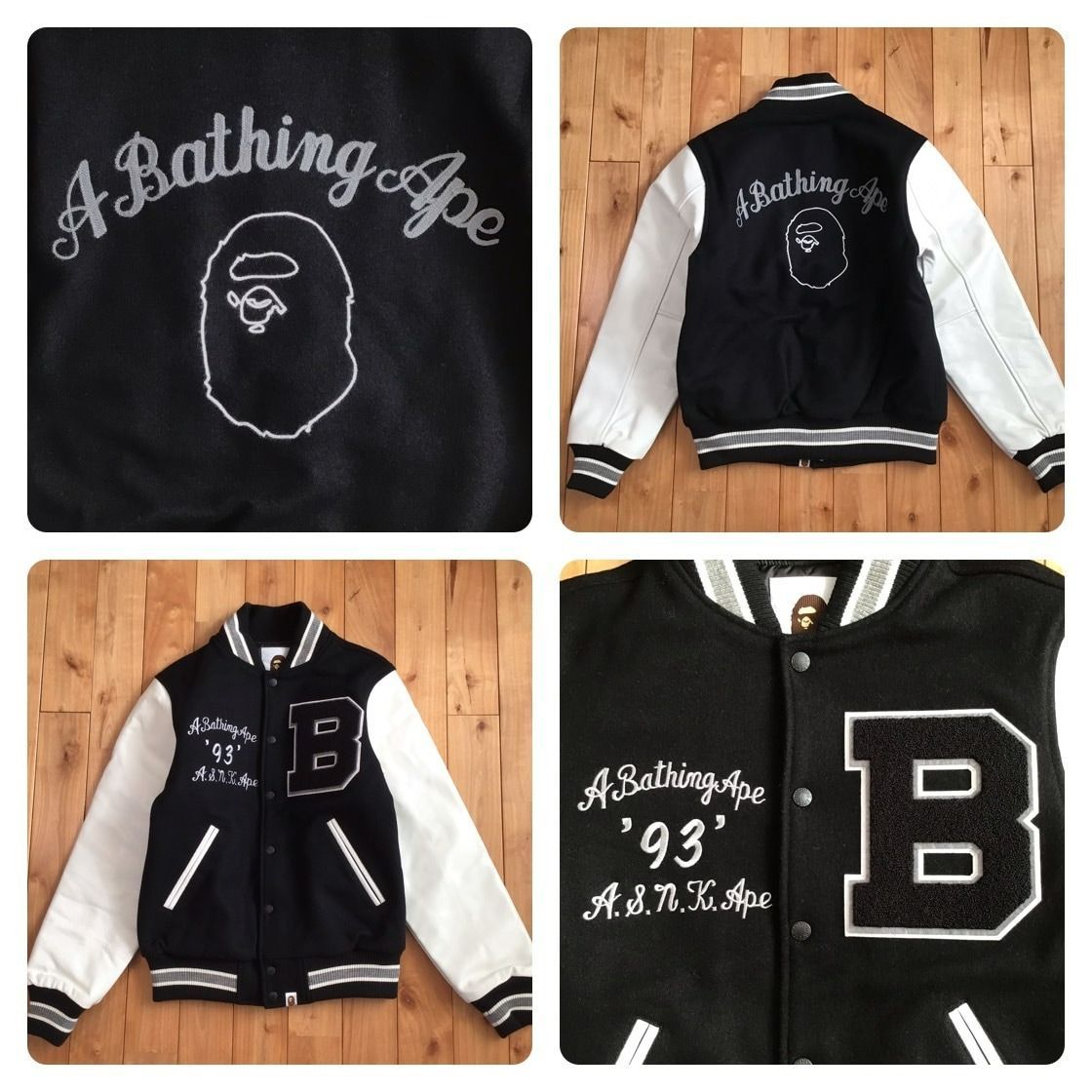 BAPE LOGO 袖レザー スタジャン Sサイズ ブラック a bathing ape star