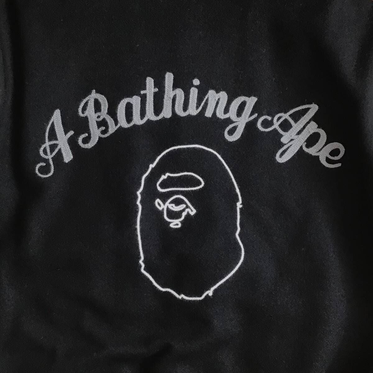 BAPE LOGO 袖レザー スタジャン Sサイズ ブラック a bathing ape star
