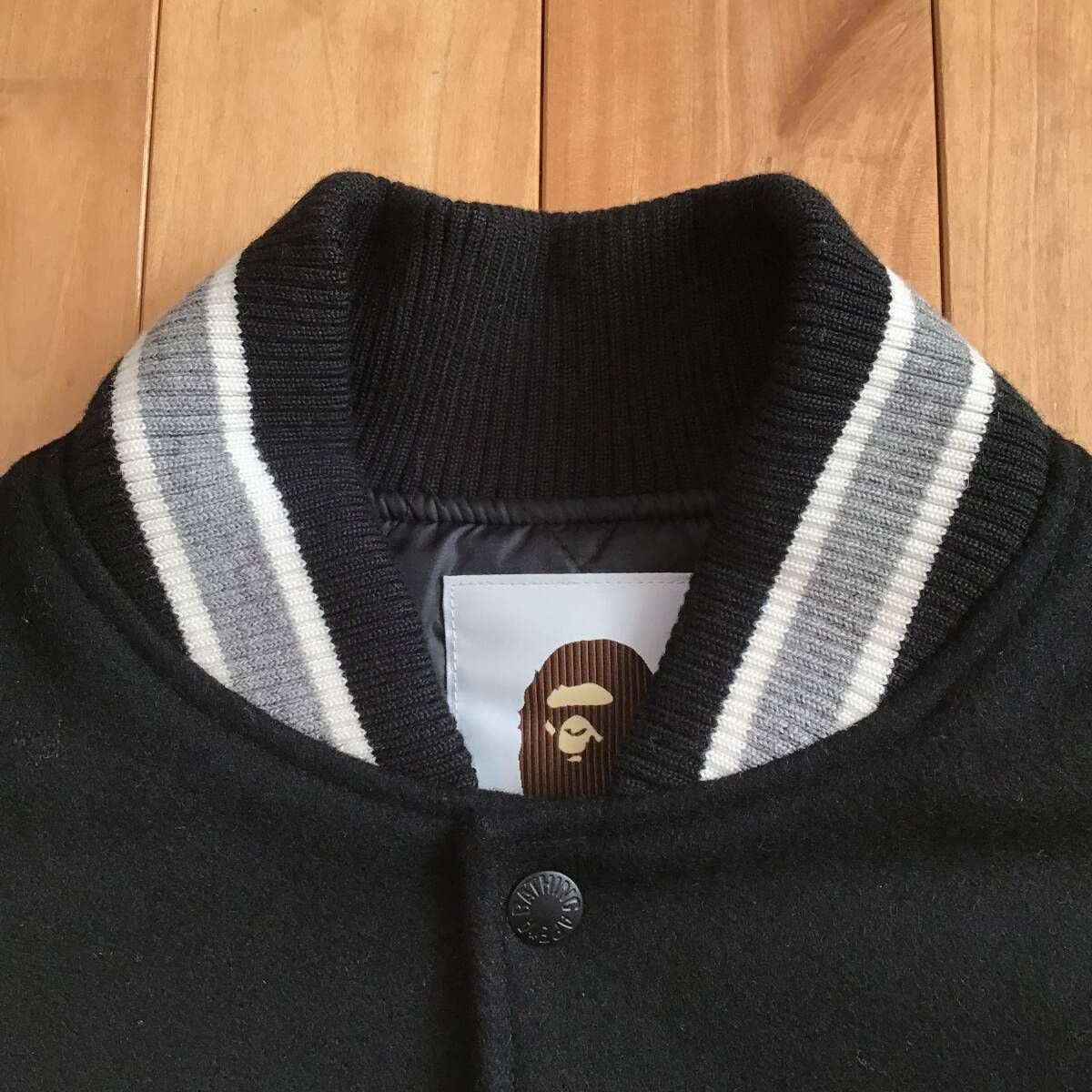 BAPE LOGO 袖レザー スタジャン Sサイズ ブラック a bathing ape star