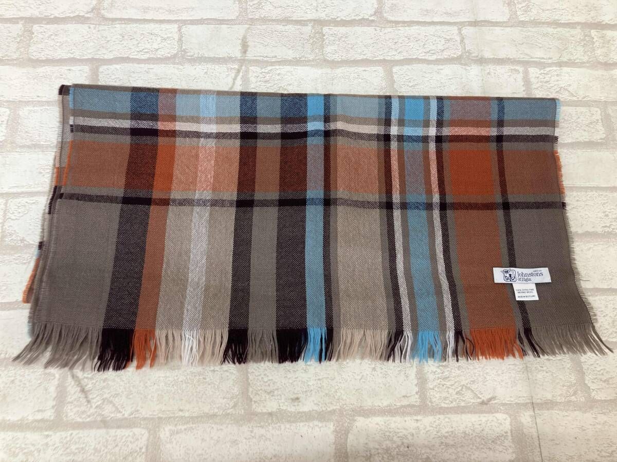 Johnstons of Elgin ジョンストンズ オブ エルガン マフラー ストール メンズ レディース グレージュ基調 チェック柄 スコットランド製