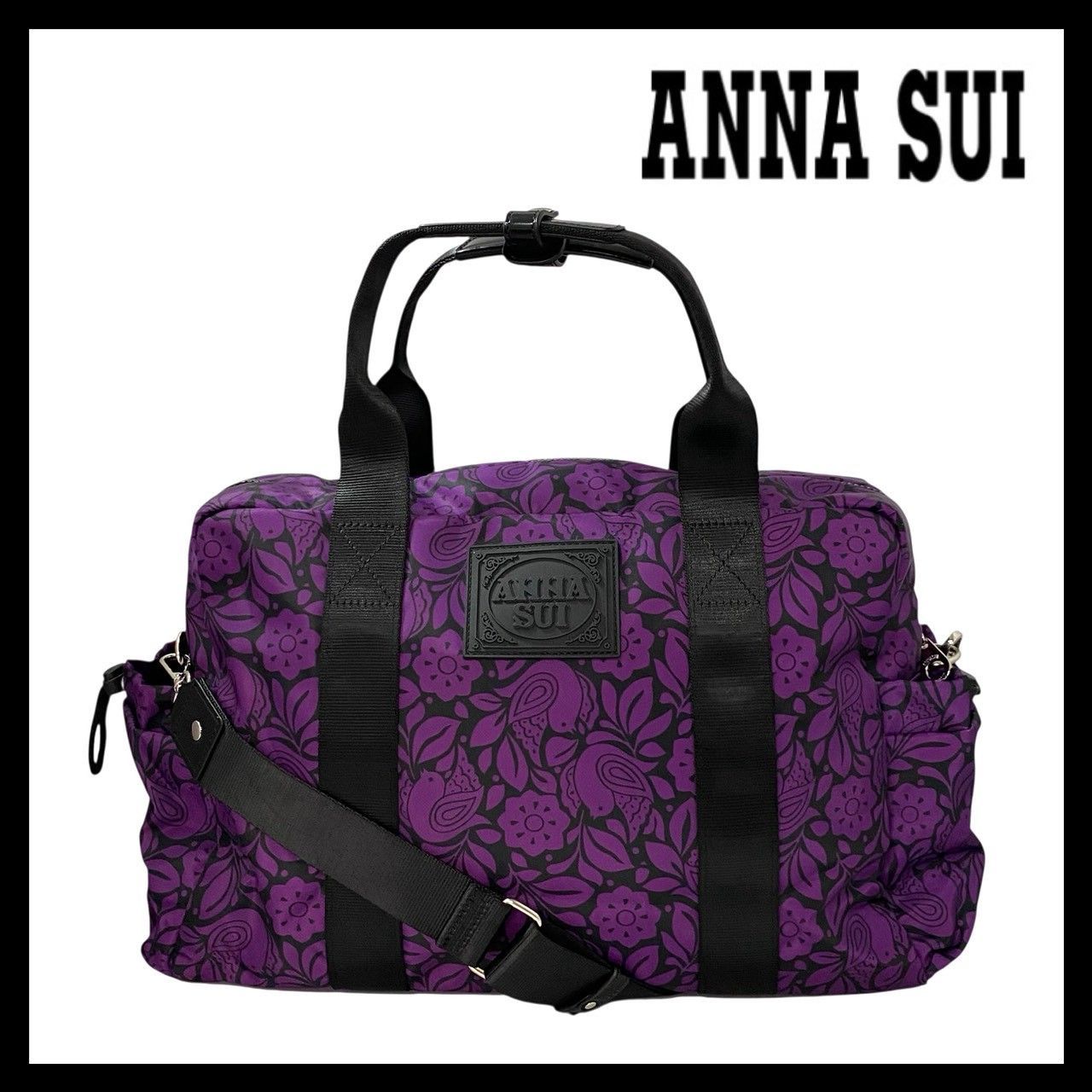 ANNA SUI】2Way バッグ ナイロン パープル/紫 ブラック/黒 フラワー/花 