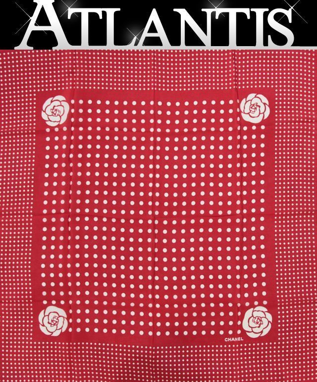シャネル CHANEL ヴィンテージ 大判スカーフ ドット カメリア シルク