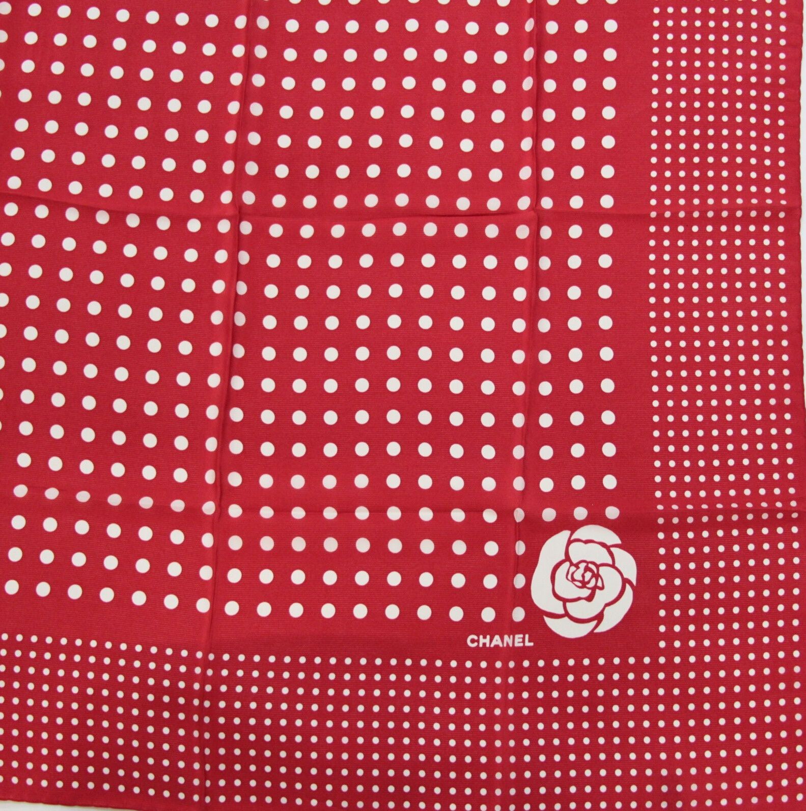 シャネル CHANEL ヴィンテージ 大判スカーフ ドット カメリア シルク