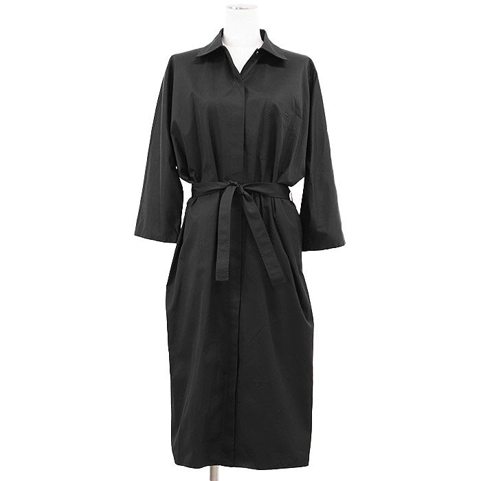 HERMES エルメス シャツワンピース 2025 A W ロゴ エンブロイダリー刺繍 コットン ブロード ハーフスリーブ 半袖 ドレス ベルト付属 レディース サイズ 36 ブラック 黒 フランス製