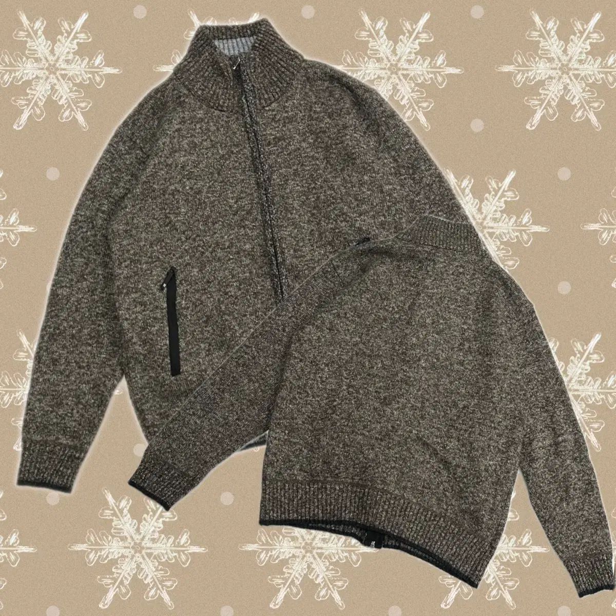 日本ヴィンテージ ブラウン ピンター 冬秋 メンズニット ジップアップ ベーシック 厚手 カーディガン