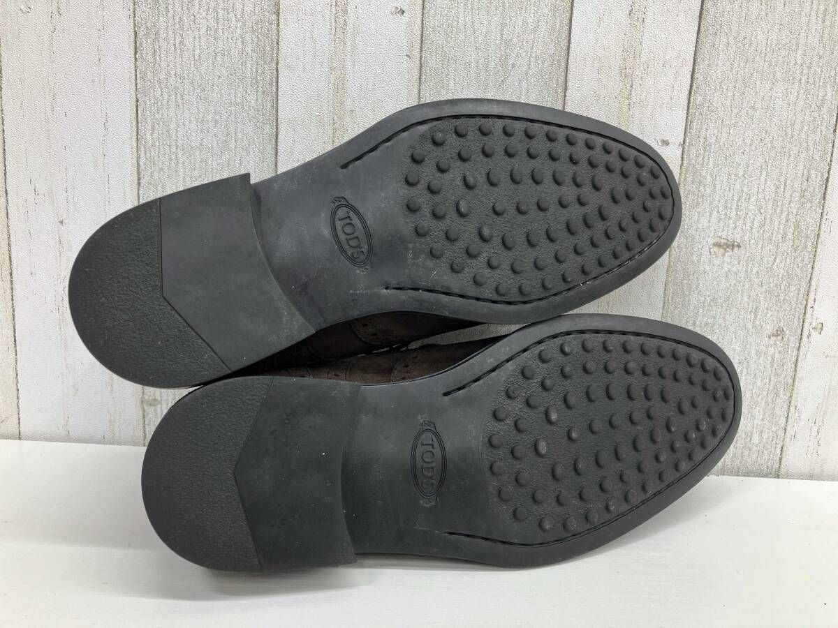 【箱有】TOD'S トッズ／DERBY BUCATURE FONDO GOMMA RQ／ドレスシューズ メンズ ウィングチップ／ダークブラウン／24.5cm