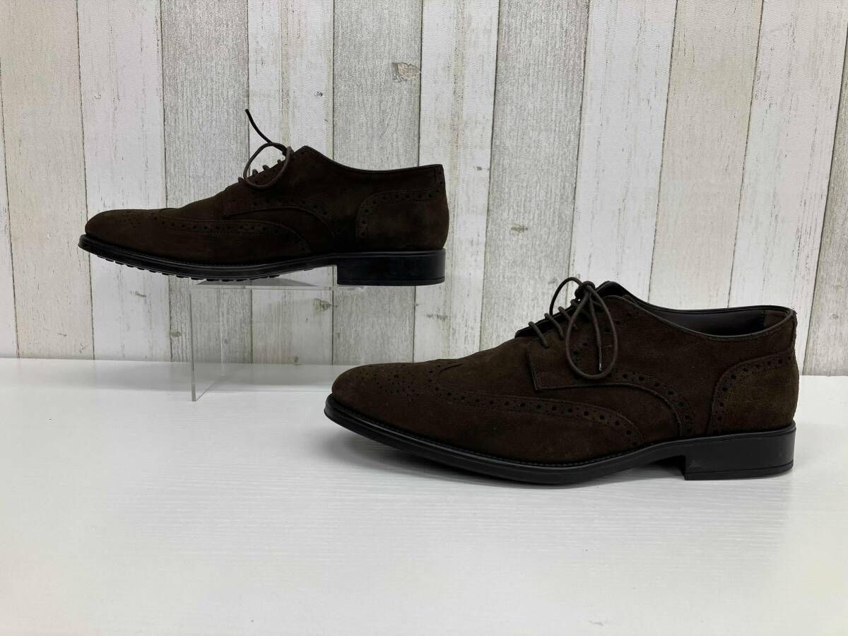 【箱有】TOD'S トッズ／DERBY BUCATURE FONDO GOMMA RQ／ドレスシューズ メンズ ウィングチップ／ダークブラウン／24.5cm