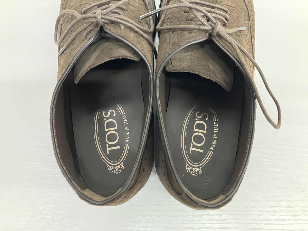 【箱有】TOD'S トッズ／DERBY BUCATURE FONDO GOMMA RQ／ドレスシューズ メンズ ウィングチップ／ダークブラウン／24.5cm