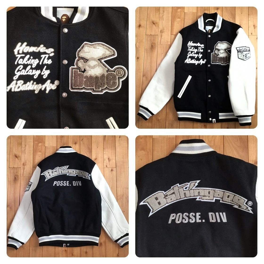 ☆美品☆ BAPE LOGO 袖レザー スタジャン Sサイズ a bathing ape star