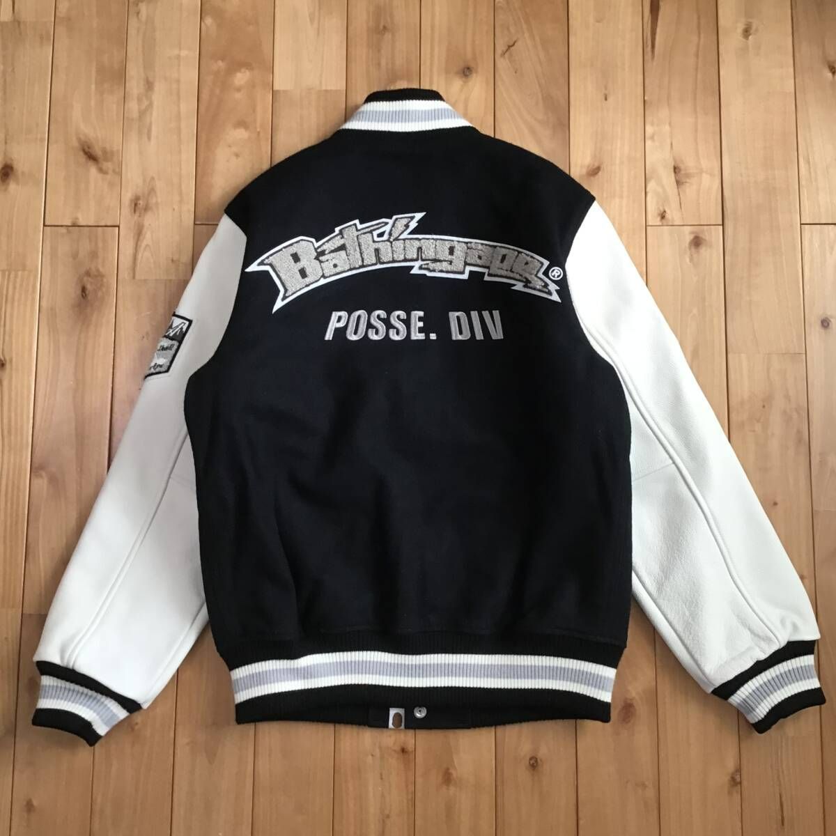 ☆美品☆ BAPE LOGO 袖レザー スタジャン Sサイズ a bathing ape star