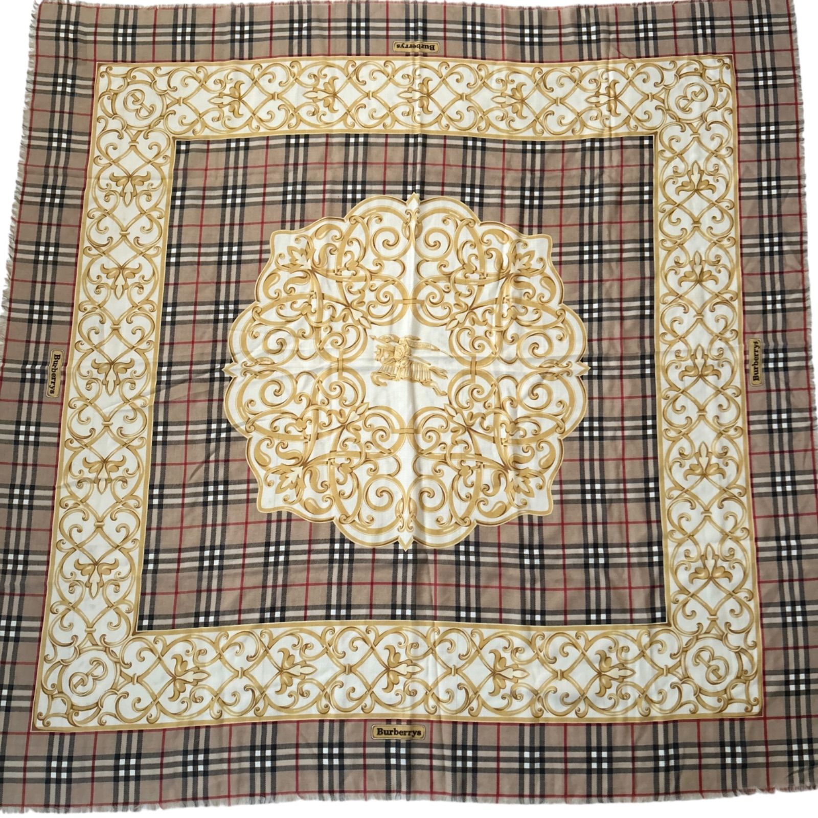 BURBERRY バーバリーズ シルクウール 大判ストール ノバチェック ベージュ系 正方形 イタリア製