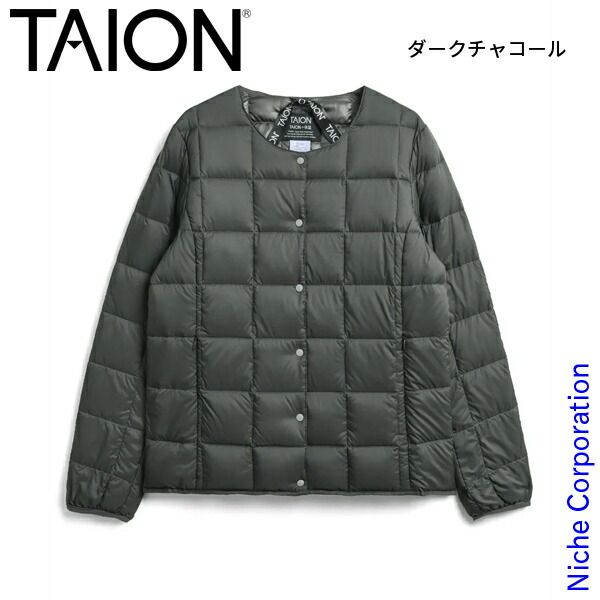 【新品】 タイオン ウィメンズ ベーシック クルーネックボタン インナーダウンジャケット (TAION-W104) (DCHA ダークチャコール L)