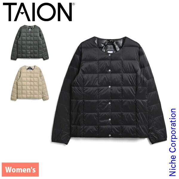 タイオン ウィメンズ ベーシック クルーネックボタン インナーダウンジャケット TAION-W 104 DCHA ダークチャコール XL