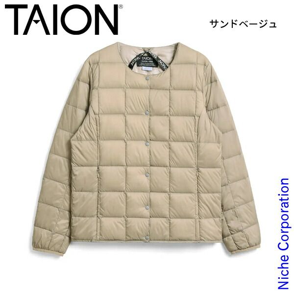 タイオン ウィメンズ ベーシック クルーネックボタン インナーダウンジャケット TAION W 104 SBEIGE サンドベージュ L