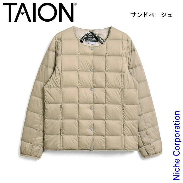 タイオン ウィメンズ ベーシック クルーネックボタン インナーダウンジャケット TAION W 104 SBEIGE サンドベージュ M