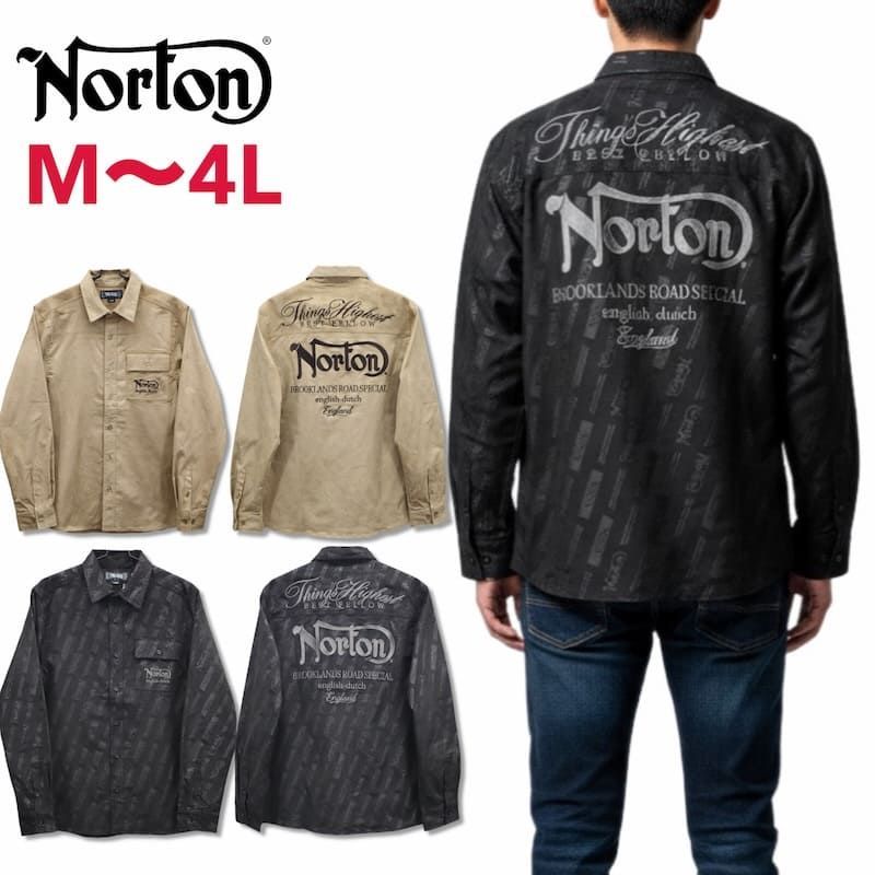メンズ Norton ノートン 服 長袖 シャツ ポリスウェード フェイクスウェード モノグラム 総柄 刺繍 プリント 撥水 はっ水 大きいサイズ アパレル ブランド レディース ベージュ 黒ブラック M L XL 3 4
