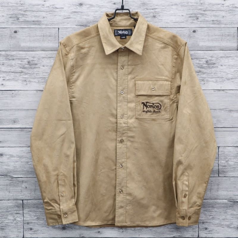 メンズ Norton ノートン 服 長袖 シャツ ポリスウェード フェイクスウェード モノグラム 総柄 刺繍 プリント 撥水 はっ水 大きいサイズ アパレル ブランド レディース ベージュ 黒ブラック M L XL 3 4