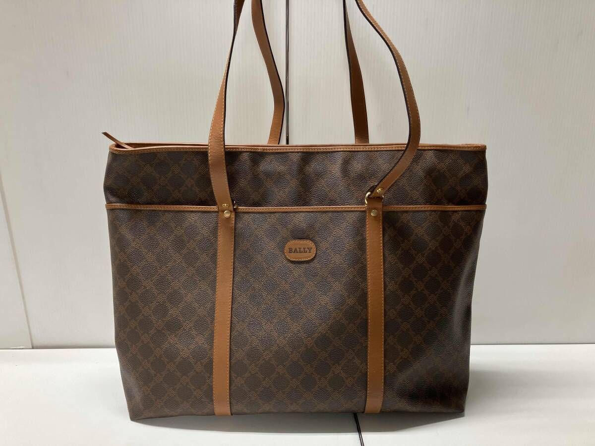 BALLY バリー トートバッグ モノグラム柄 ダークブラウン 茶 大きめ
