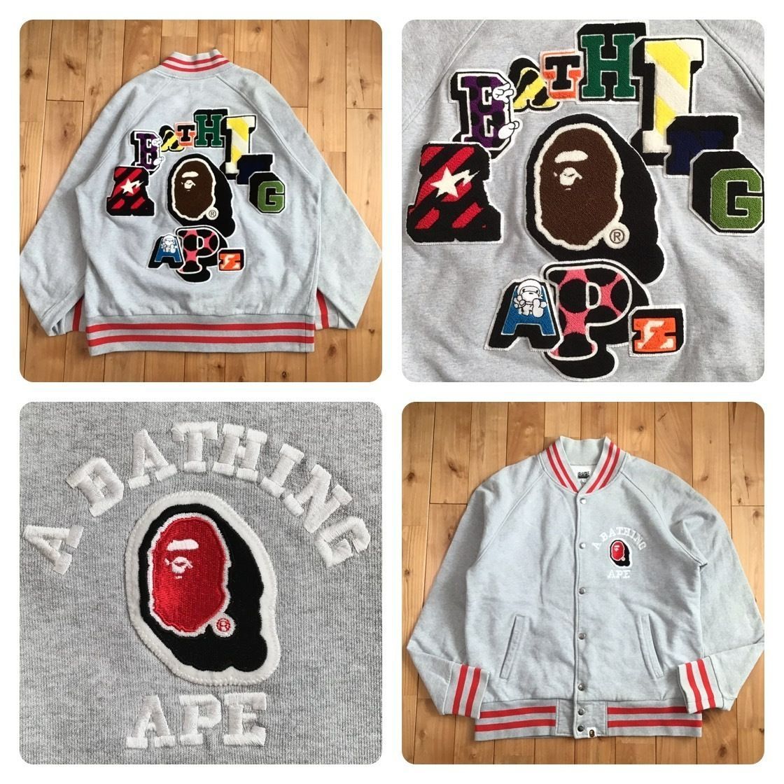 最終値下げ！　BAPE LOGO スウェット スタジャン Mサイズ　グレー BAPE LOGO スウェット スタジャン Mサイズ a bathing ape sweat