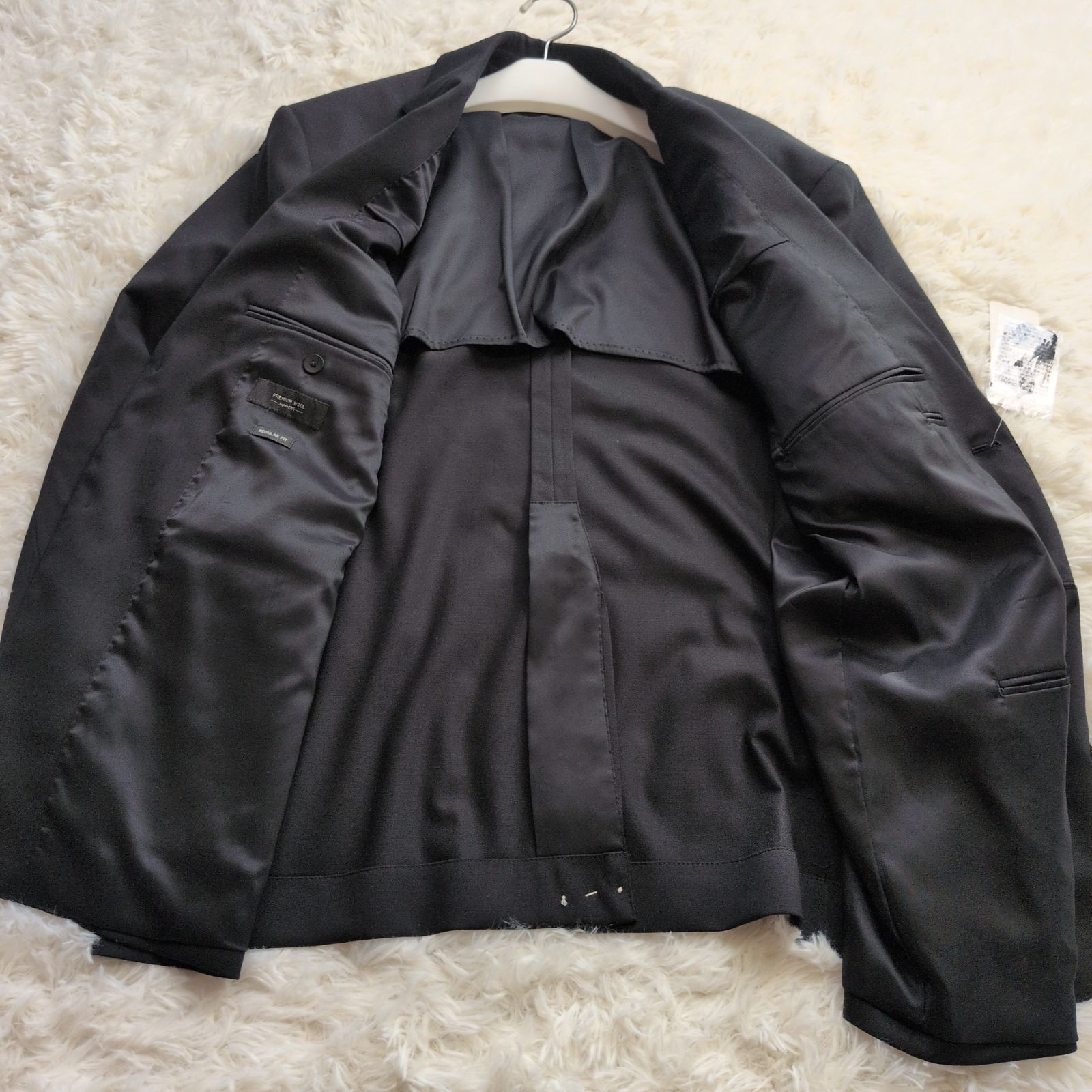ひろ様】UNIQLO プレミアムウール Super110's セットアップ 黒 2L〜3L