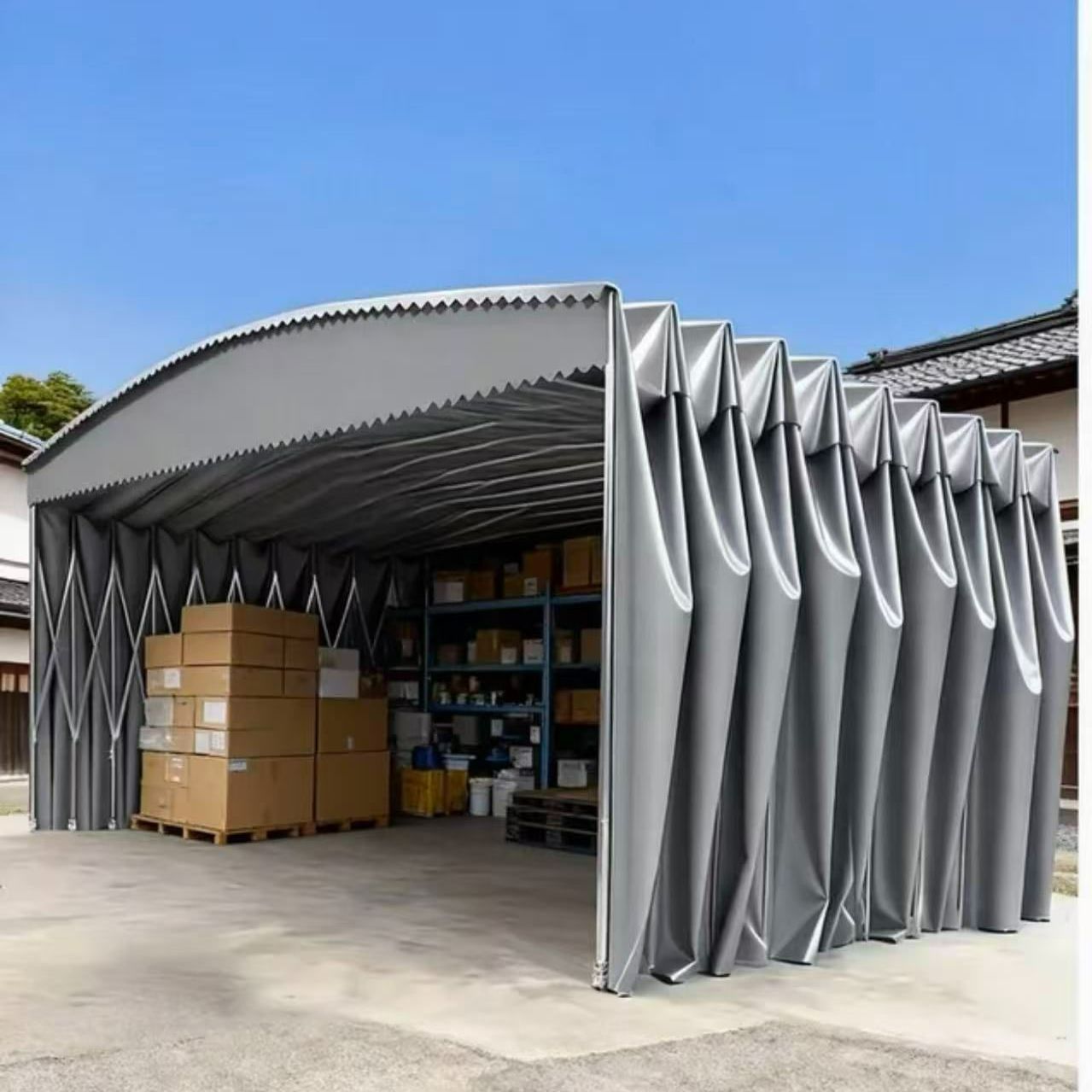 在庫あり間口6m 奥行10m 高さ4m 肉厚1.5MMテント倉庫 グレー 四面生地