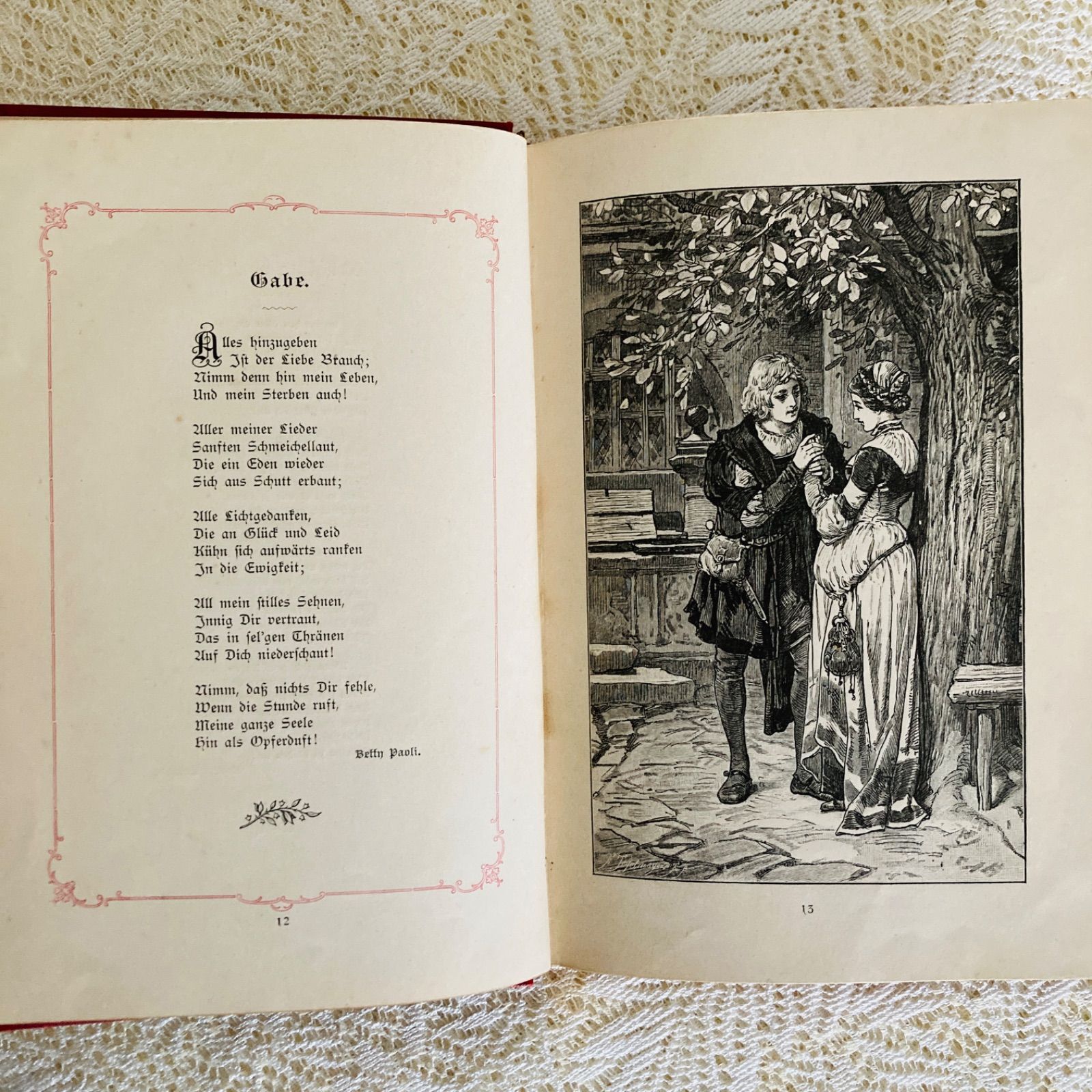 ドイツの美しいアンティーク詩選集 1895年刊行 優美な挿絵 インテリア