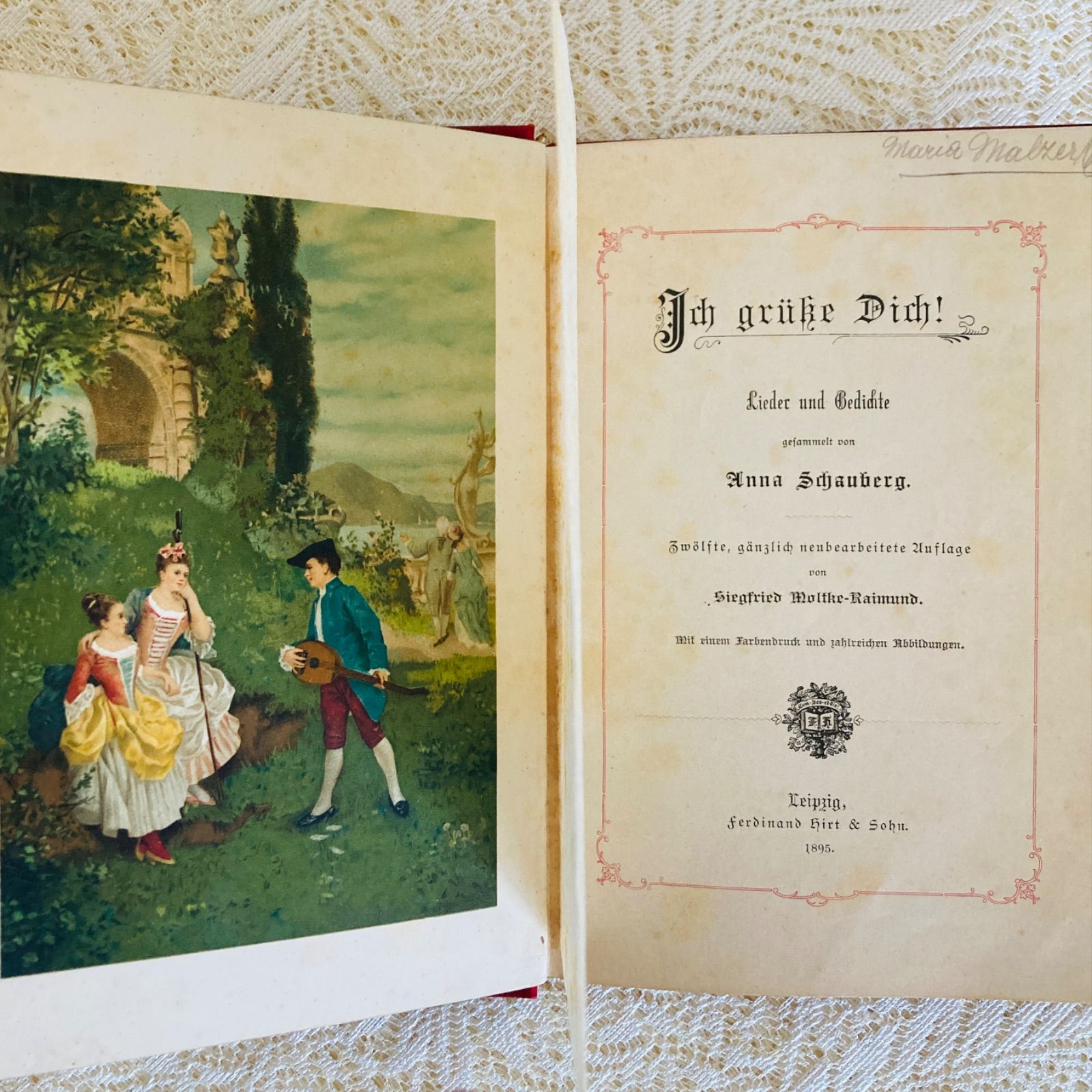 ドイツの美しいアンティーク詩選集 1895年刊行 優美な挿絵 インテリア