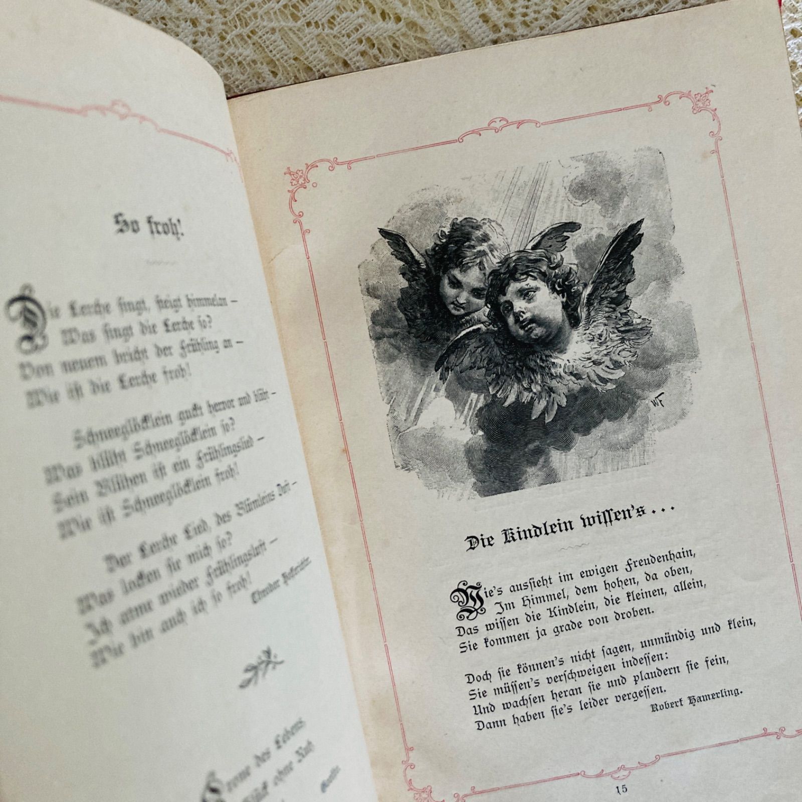 ドイツの美しいアンティーク詩選集 1895年刊行 優美な挿絵 インテリア