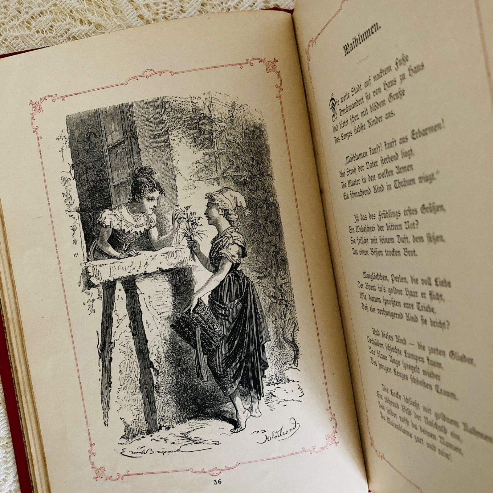 ドイツの美しいアンティーク詩選集 1895年刊行 優美な挿絵 インテリア