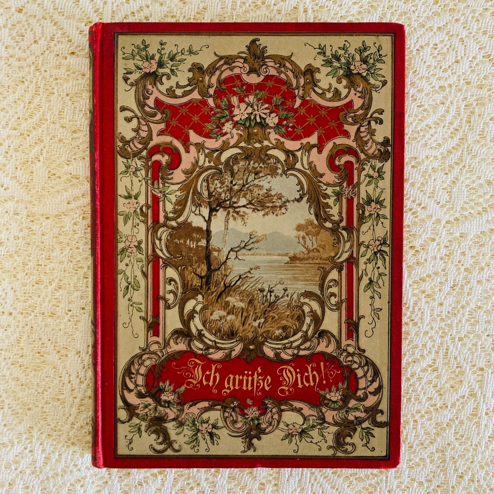 ドイツの美しいアンティーク詩選集 1895年刊行 優美な挿絵 インテリア