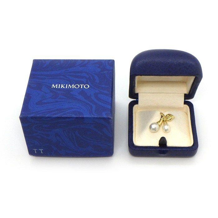 ミキモト MIKIMOTO ピンブローチ チェリー リーフ モチーフ パール 1円～ リーフモチーフ パールブローチ M・S刻印 中古MIKIMOTO ピン 最大3万円OFFクーポン配布中 ピンブローチさくらんぼ 公式オンライン