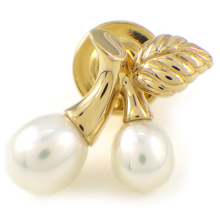 ミキモト MIKIMOTO ピンブローチ チェリー リーフ モチーフ パール 5.6